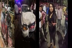 एक्टिवा सवार युवकों को टक्कर मार रशियन लड़की ने बिच सड़क मचाया बवाल, पुलिस से भी की बदसलूकी
